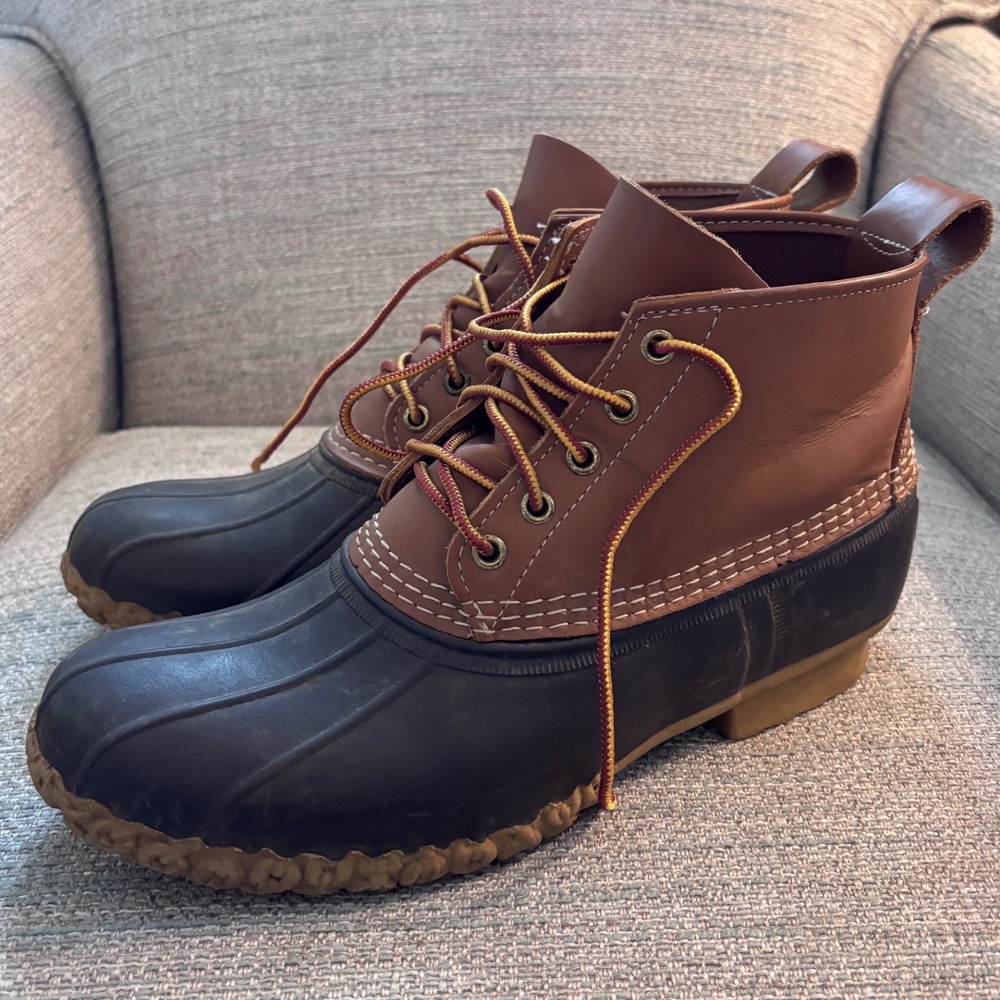 LL Bean Boots 6 inch Duck Boots Tan Brown Leather Waterproof Rain Snow Mens 11